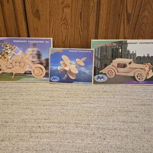 3 Woodcraft Construction Kits Harley Davidson 1 Auburn 851 Sc Car Bi-Plane